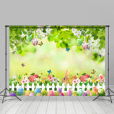 Lofaris Rabbit Floral Butterfly Green Easter Egg Backdrop