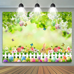 Lofaris Rabbit Floral Butterfly Green Easter Egg Backdrop