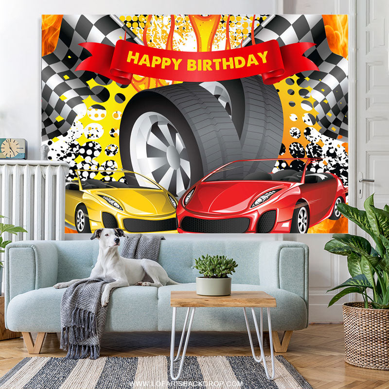 Lofaris Race Car Hot Wheel Happy Birthday Backdrop For Male
