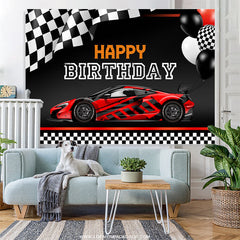 Lofaris Racing Car Theme Balloons Black Happy Birthday Backdrop