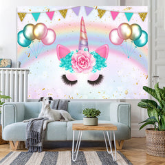 Lofaris Rainbow And Ballons With Unicorn Baby Shower Backdrop