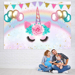 Lofaris Rainbow And Ballons With Unicorn Baby Shower Backdrop