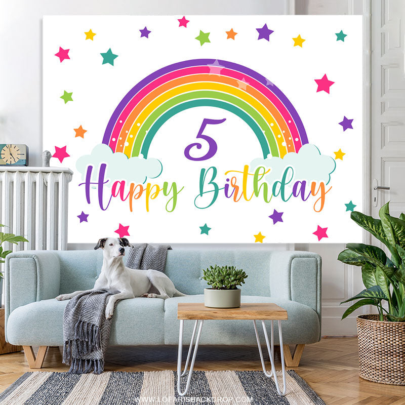 Lofaris Rainbow And Colorful Stars Happy 5th Birthday Backdrop