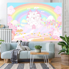 Lofaris Rainbow And Pink Castle Wonderland Birthday Backdrop
