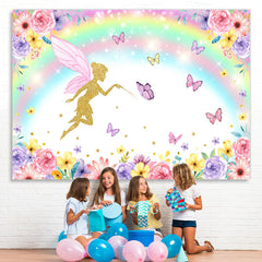 Lofaris Rainbow Butterfly Flowers Birthday Backdrop for Girl