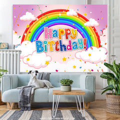 Lofaris Rainbow Cloud Confetti Pink Happy Birthday Backdrop