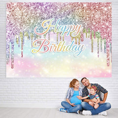 Lofaris Rainbow Colored Glitter Bokeh Happy Birthday Backdrop
