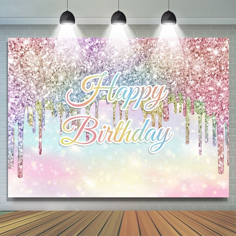 Lofaris Rainbow Colored Glitter Bokeh Happy Birthday Backdrop