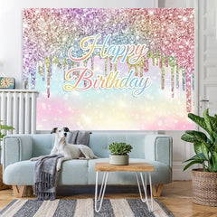 Lofaris Rainbow Colored Glitter Bokeh Happy Birthday Backdrop