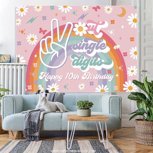 Lofaris Rainbow Floral Sweet Happpy 10th Birthday Backdrop