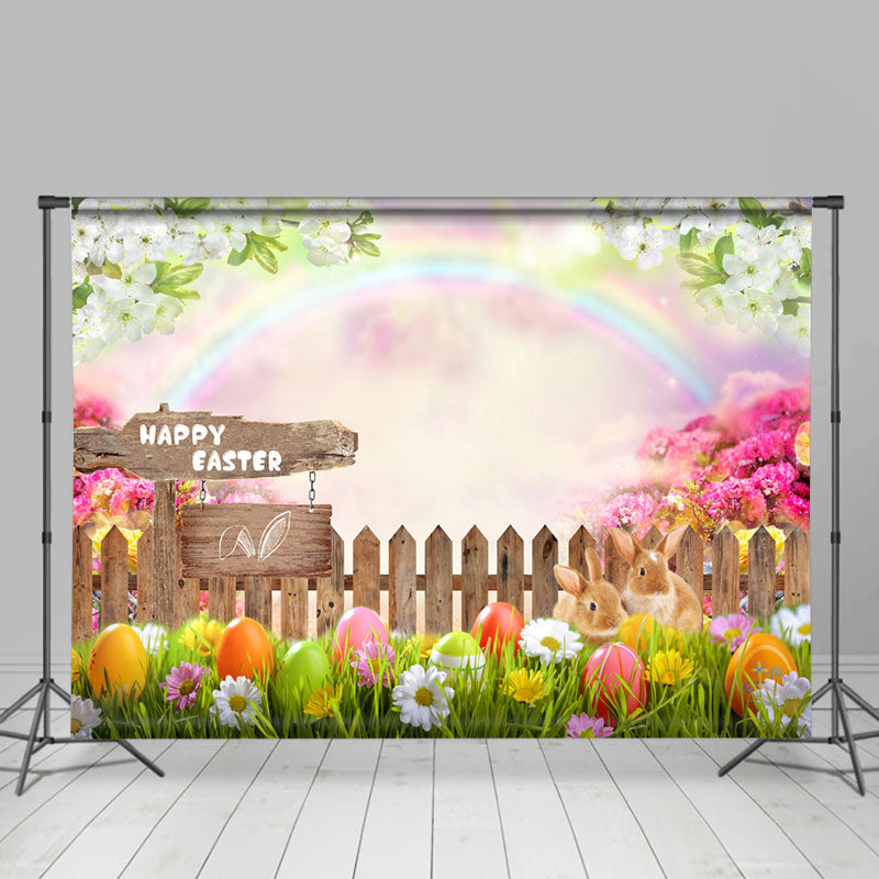 Lofaris Rainbow Rabbit Floral Happy Easter Day Backdrop