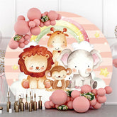 Lofaris Rainbow Safari Animals Round Birthday Party Backdrop