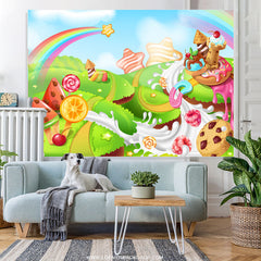 Lofaris Rainbow Star Candyland Happy Birthday Backdrop