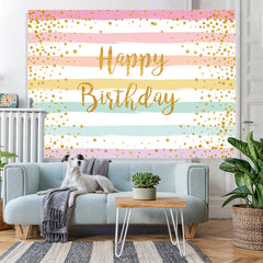 Lofaris Rainbow Stripe and Golden Bokeh Happy Birthday Backdrop
