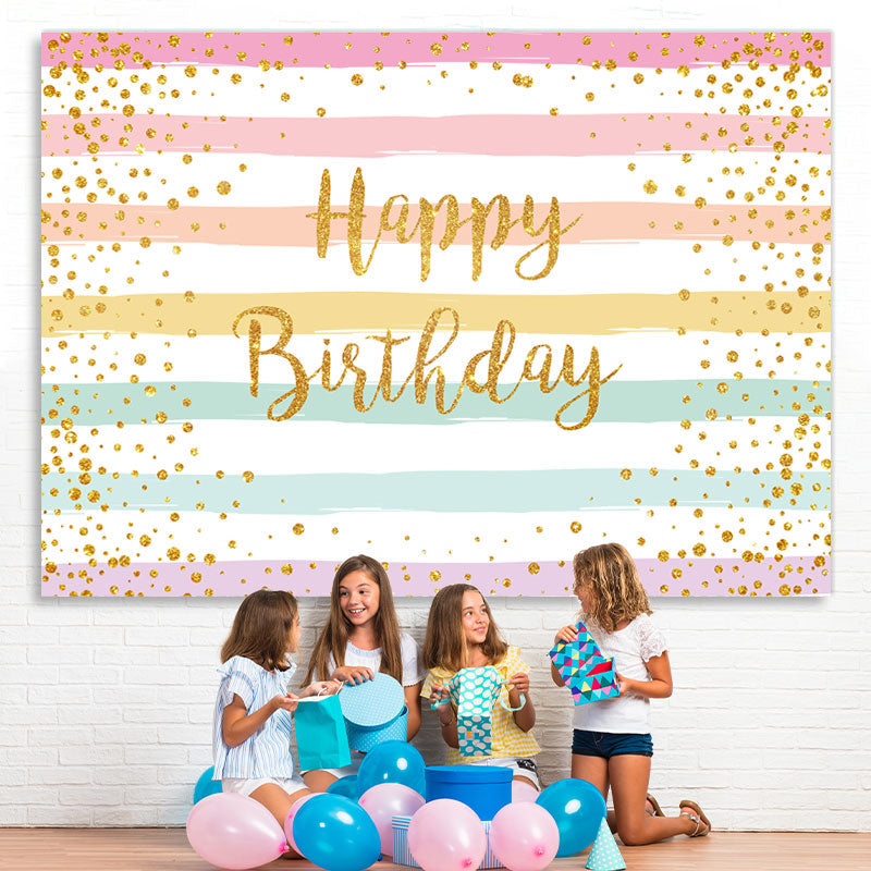 Lofaris Rainbow Stripe and Golden Bokeh Happy Birthday Backdrop