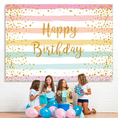 Lofaris Rainbow Stripe and Golden Bokeh Happy Birthday Backdrop