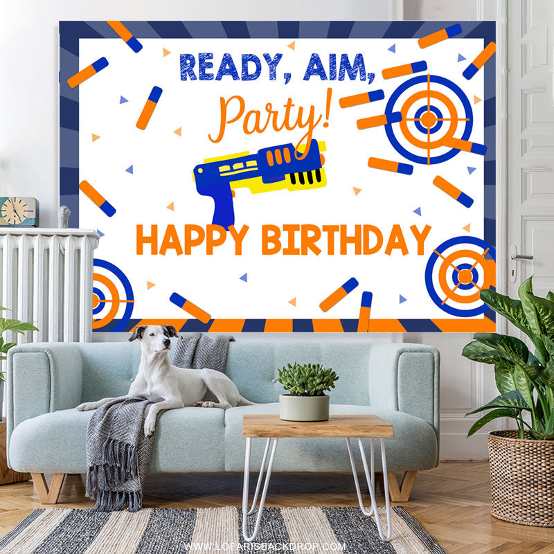 Lofaris Ready Aim Cartoon Pistol Themed Birthday Backdrop