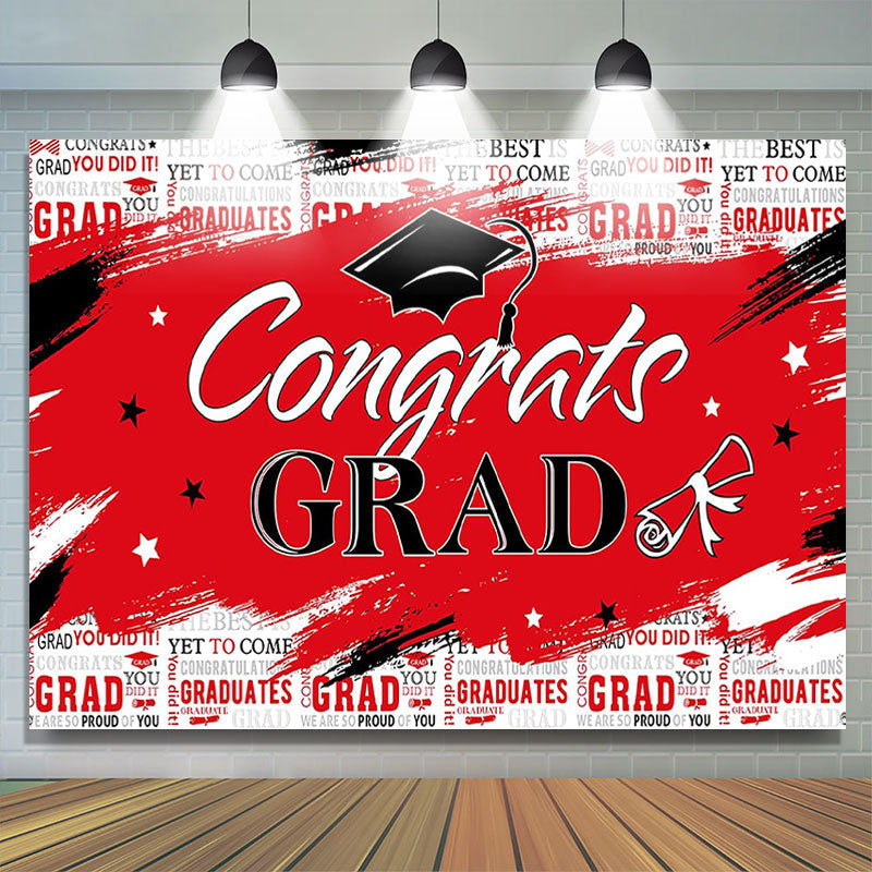 Lofaris Red And Black Congrats Grad Backdrop Banner For Party