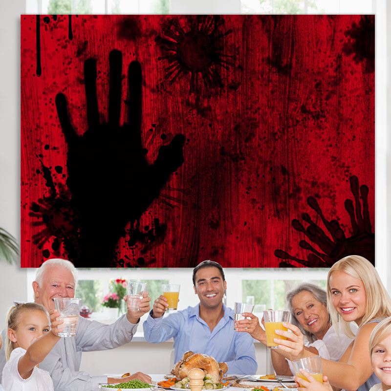 Lofaris Red and Black Scary Handprint Halloween Party Backdrop