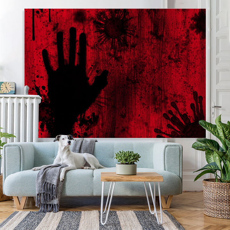 Lofaris Red and Black Scary Handprint Halloween Party Backdrop
