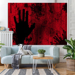 Lofaris Red and Black Scary Handprint Halloween Party Backdrop
