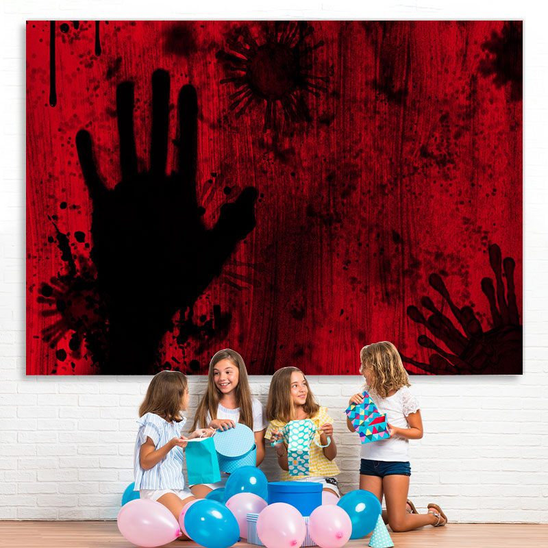 Lofaris Red and Black Scary Handprint Halloween Party Backdrop