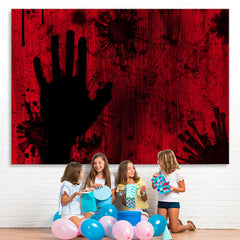 Lofaris Red and Black Scary Handprint Halloween Party Backdrop