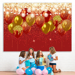 Lofaris Red And Gold Glitter Ballons Happy Birthday Backdrop