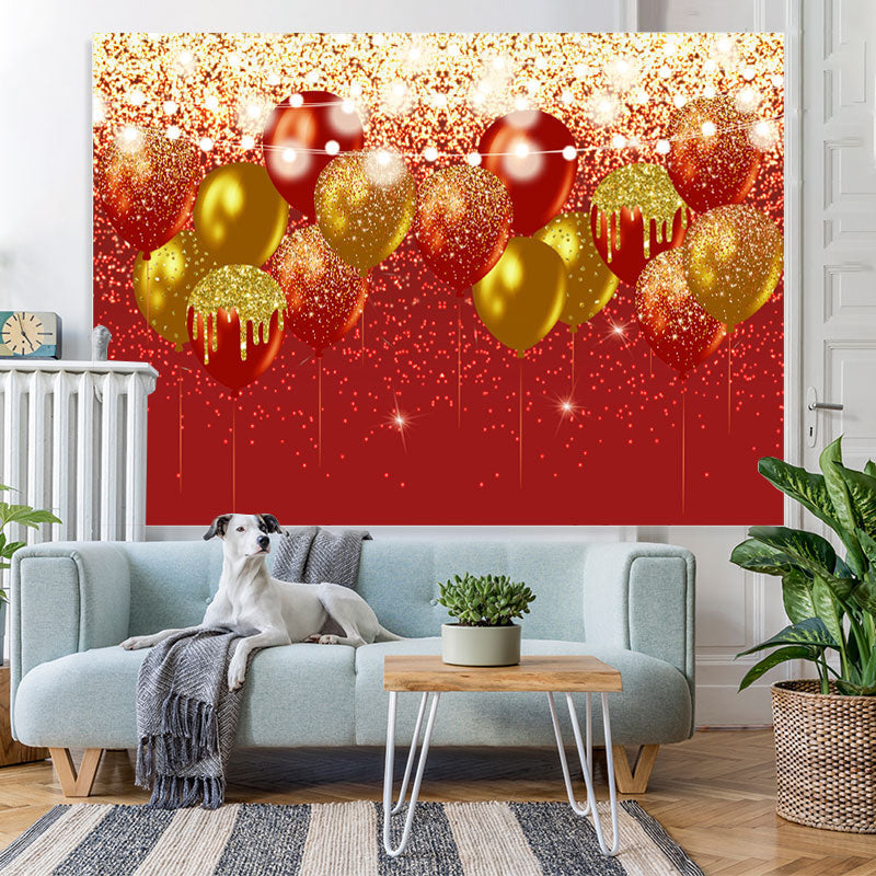 Lofaris Red And Gold Glitter Ballons Happy Birthday Backdrop