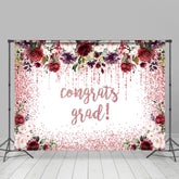 Lofaris Red And Pink Floral Glitter Congrats Grad Backdrop