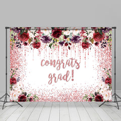 Lofaris Red And Pink Floral Glitter Congrats Grad Backdrop