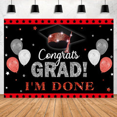 Lofaris Red And Sliver Ballons Black Graduation Party Backdrop