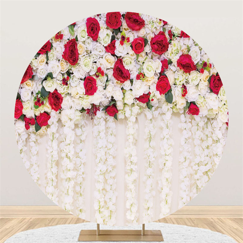 Lofaris Red And White Floral Round Wedding Scenes Backdrop