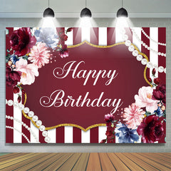 Lofaris Red And White Line With Floral Gold Birthday Backdrop