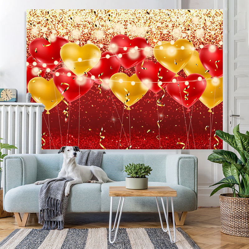 Lofaris Red And Yellow Ballons Glitter Birthday Party Backdrop