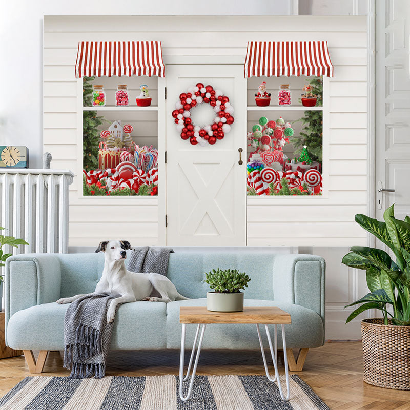 Lofaris Red Balloon Candy Window And Door Christmas Theme Backdrop
