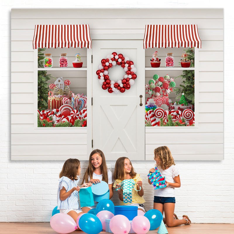 Lofaris Red Balloon Candy Window And Door Christmas Theme Backdrop