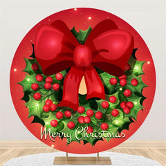 Lofaris Red Bow And Winter Berries Circle Christmes Backdrop