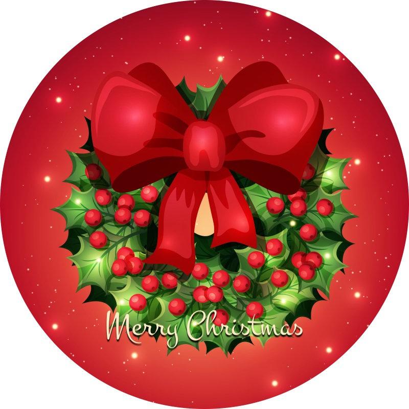 Lofaris Red Bow And Winter Berries Circle Christmes Backdrop