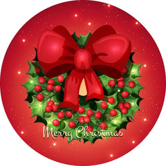 Lofaris Red Bow And Winter Berries Circle Christmes Backdrop