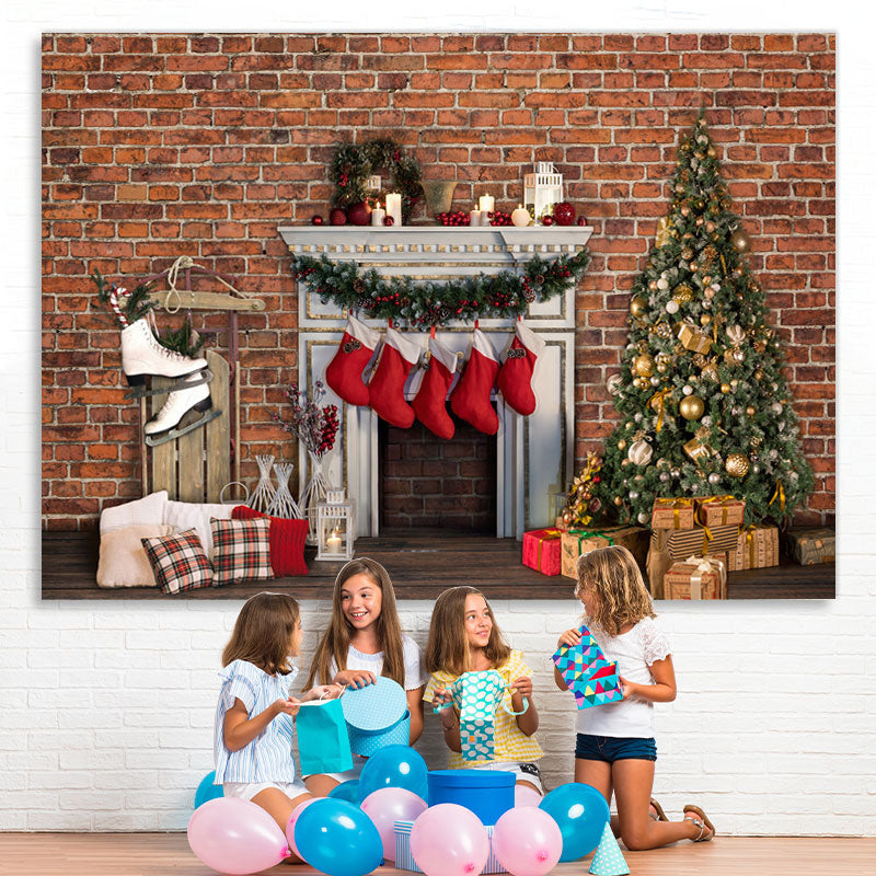 Lofaris Red Bricks And Christmas Stocks Hanging Out Backdrop