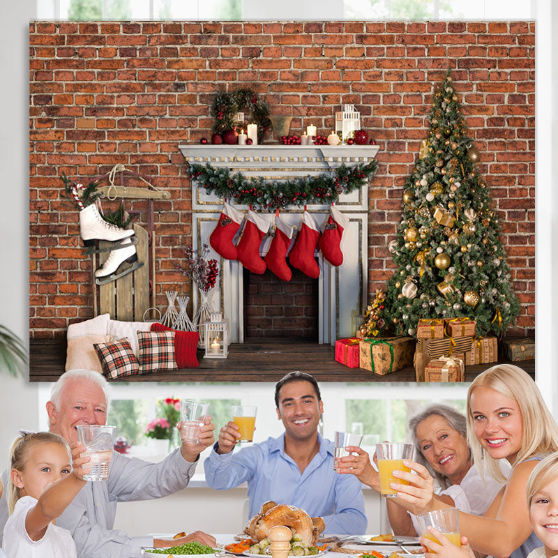 Lofaris Red Bricks And Christmas Stocks Hanging Out Backdrop