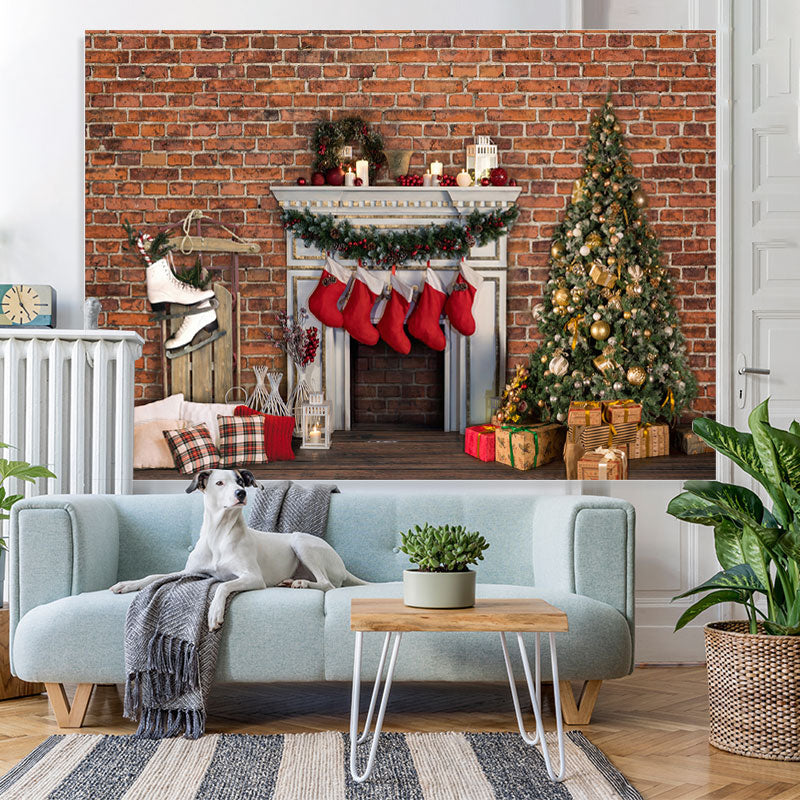 Lofaris Red Bricks And Christmas Stocks Hanging Out Backdrop