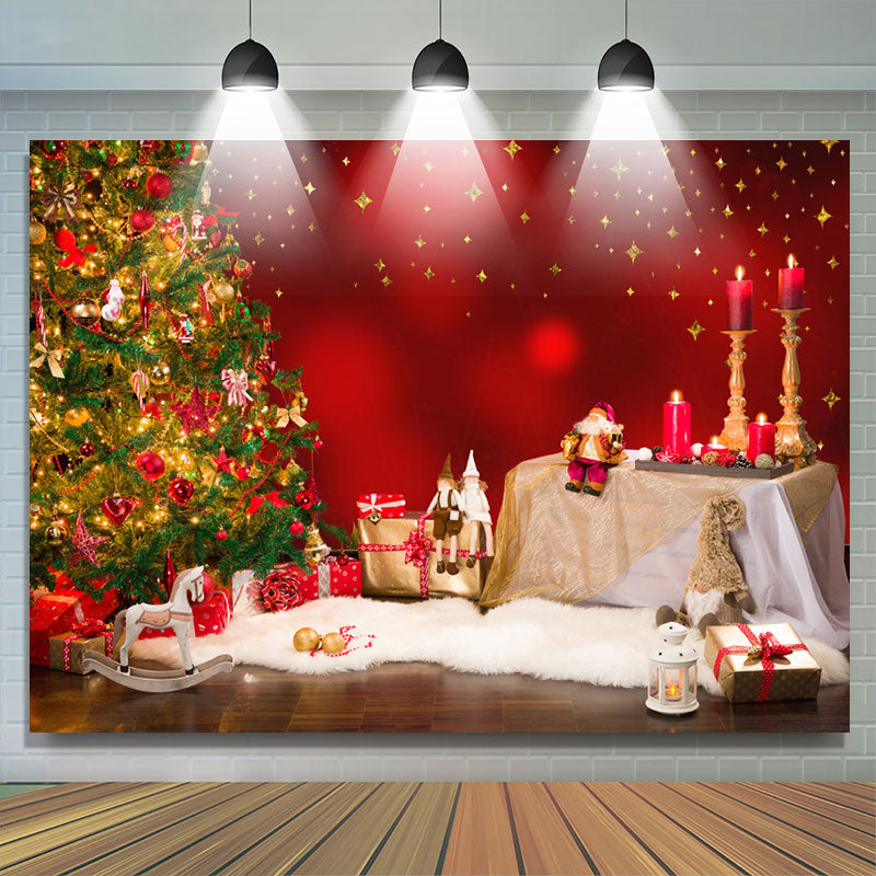 Lofaris Red Candles With Christmas Tree Happy Holiday Backdrop