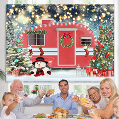 Lofaris Red Car Christmas Tree Snowman Bokeh Backdrop for Party