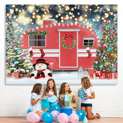 Lofaris Red Car Christmas Tree Snowman Bokeh Backdrop for Party