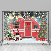 Lofaris Red Car Christmas Tree Snowman Bokeh Backdrop for Party