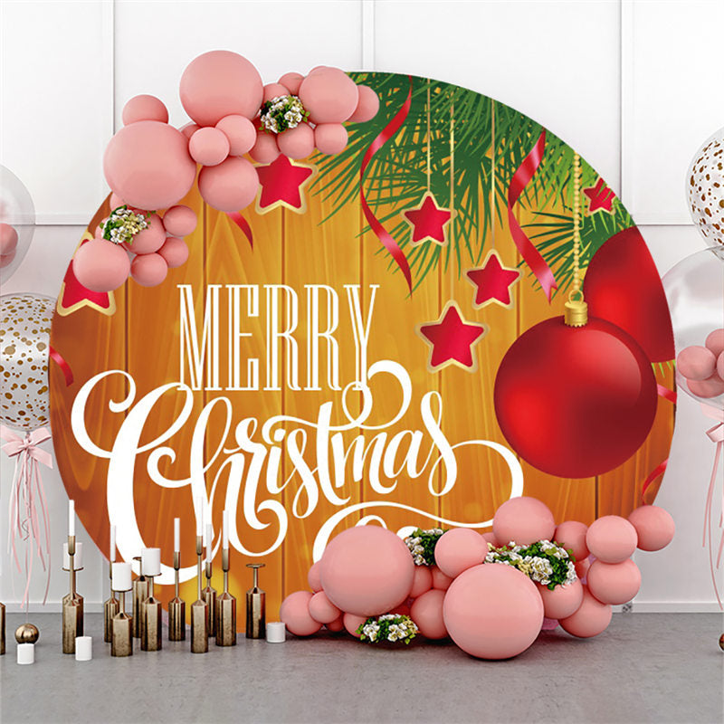 Lofaris Red Christmas Ball Round Brown Wood Backdrop