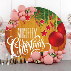 Lofaris Red Christmas Ball Round Brown Wood Backdrop