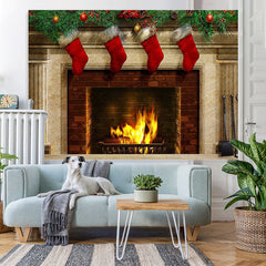 Lofaris Red Christmas stockings fireplace Photoshoot backdrop